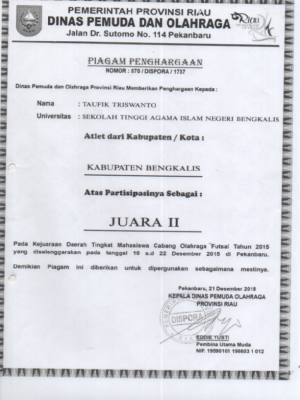 Peserta Juara II Kejuaraan Daerah Tingkat Mahasiswa Cabang Futsal Tahun 2015