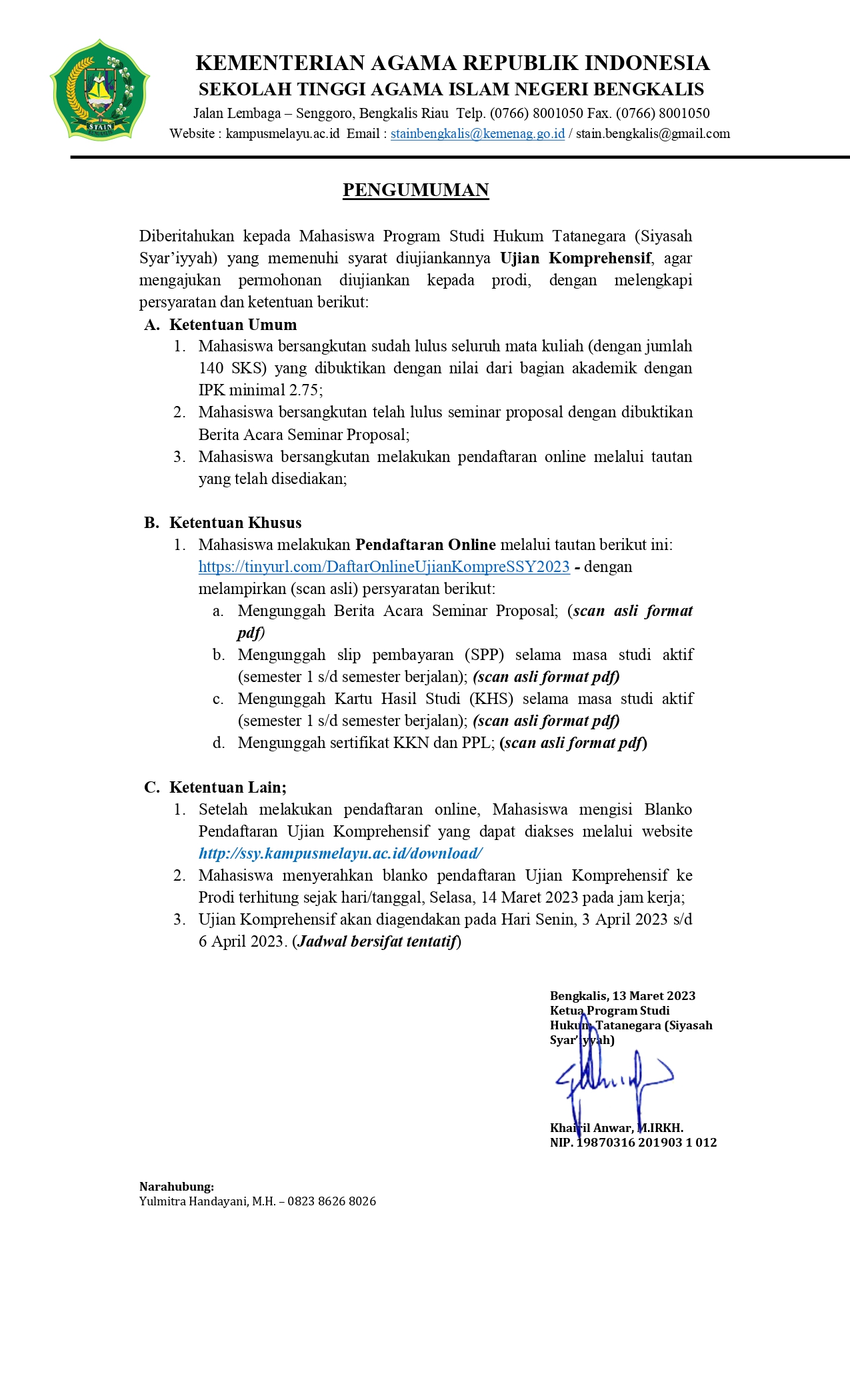 INFO UJIAN KOMPREHENSIF SSY 2023 INFO UJIAN KOMPREHENSIF SSY 2023